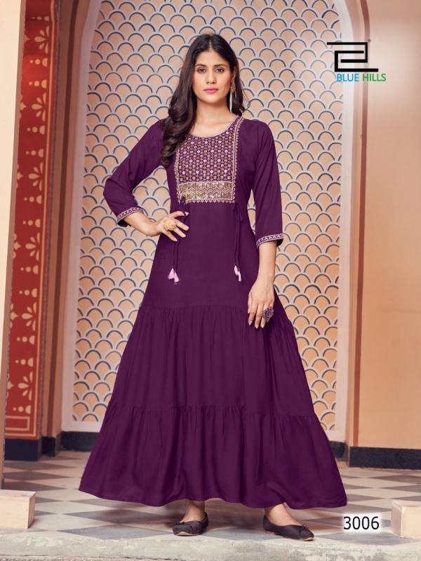 Blue Hills Jasmine 3 Fancy Rayon Wear Anarkali Kurti Collection